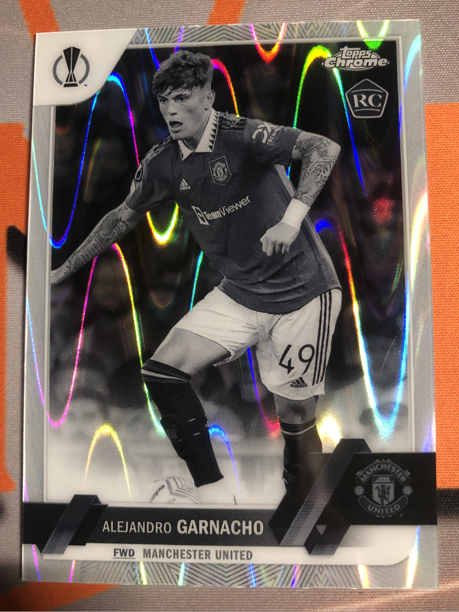 Garnacho ROOKIE Black & White Ray Wave Topps Chrome 2023 Soccer trading card