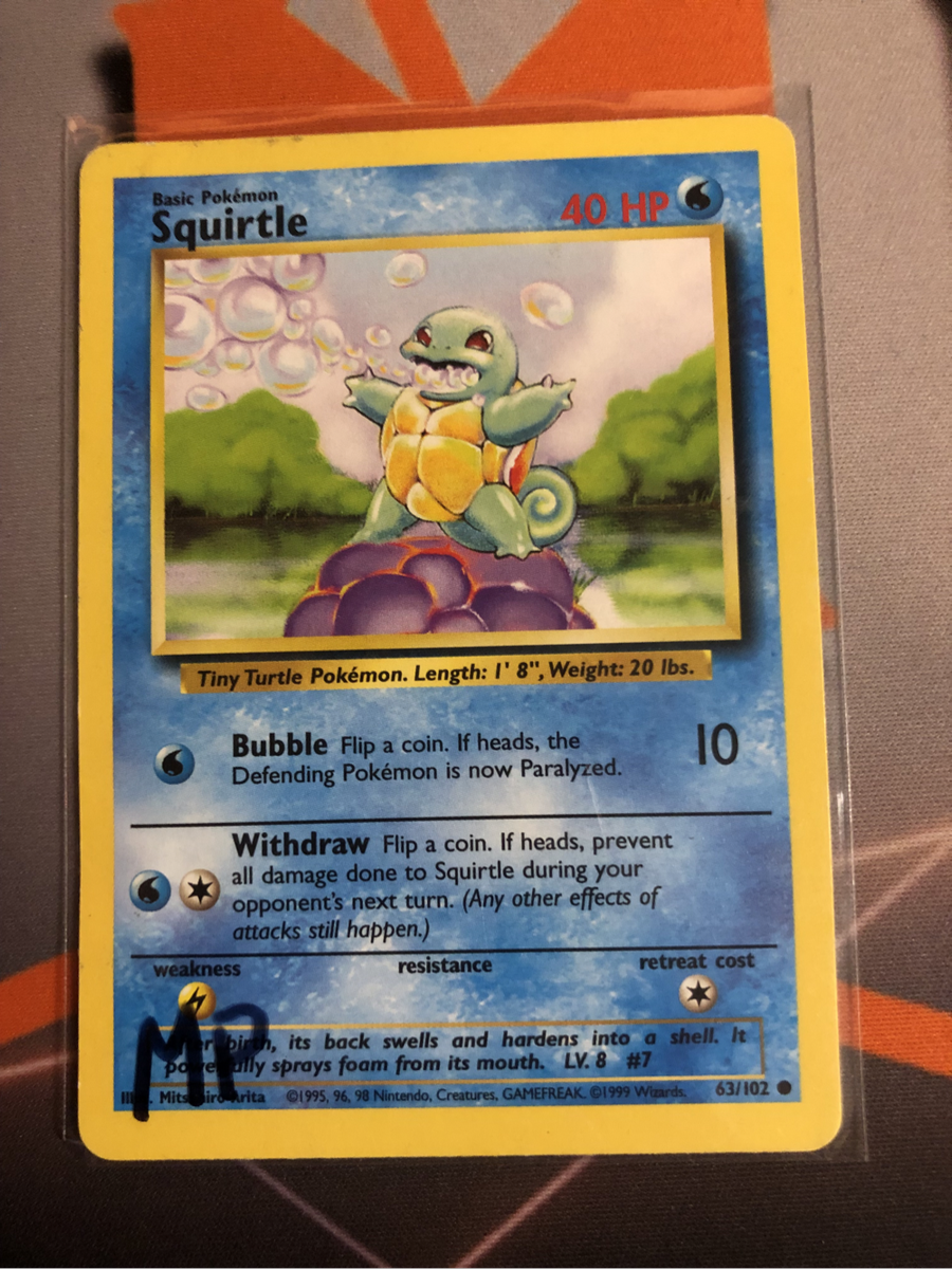 Squirtle VINTAGE 63/102 (Moderately played condition) 1999 Pokemon trading card