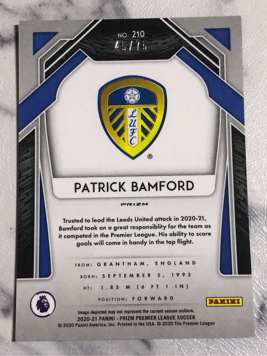 Patrick Bamford Rookie NUMBERED out if 75 BLUE Cracked Ice LEEDS Epl PRIZM 2020 Soccer Trading Card
