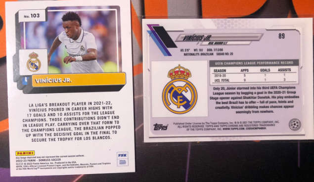 Vinicius jr. Topps Chrome Steve Aoki 2021 LTD edition and Vinicius jr. Donruss 2022-2023