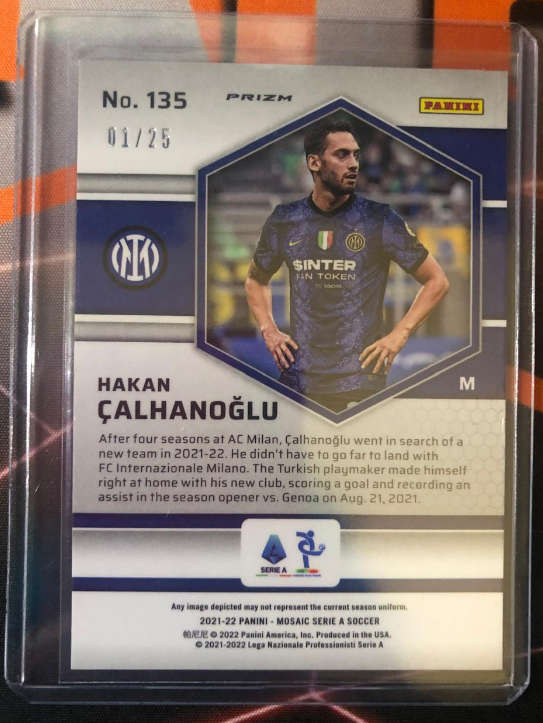 Hakan Çalhanoğlu Mozaic Pink Ice OUT OF 25 (ONLY 25 in the world!) 2021-2022  SOCCER TRADING CARD