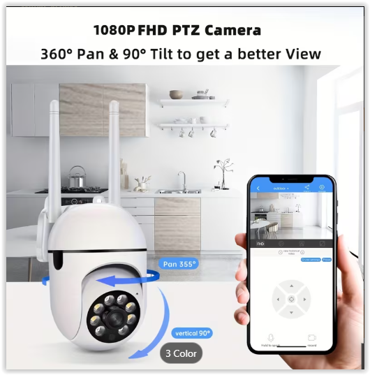 Smart PTZ Camera: 2K HD, Remote View, AI Motion Detection & Color Night Vision