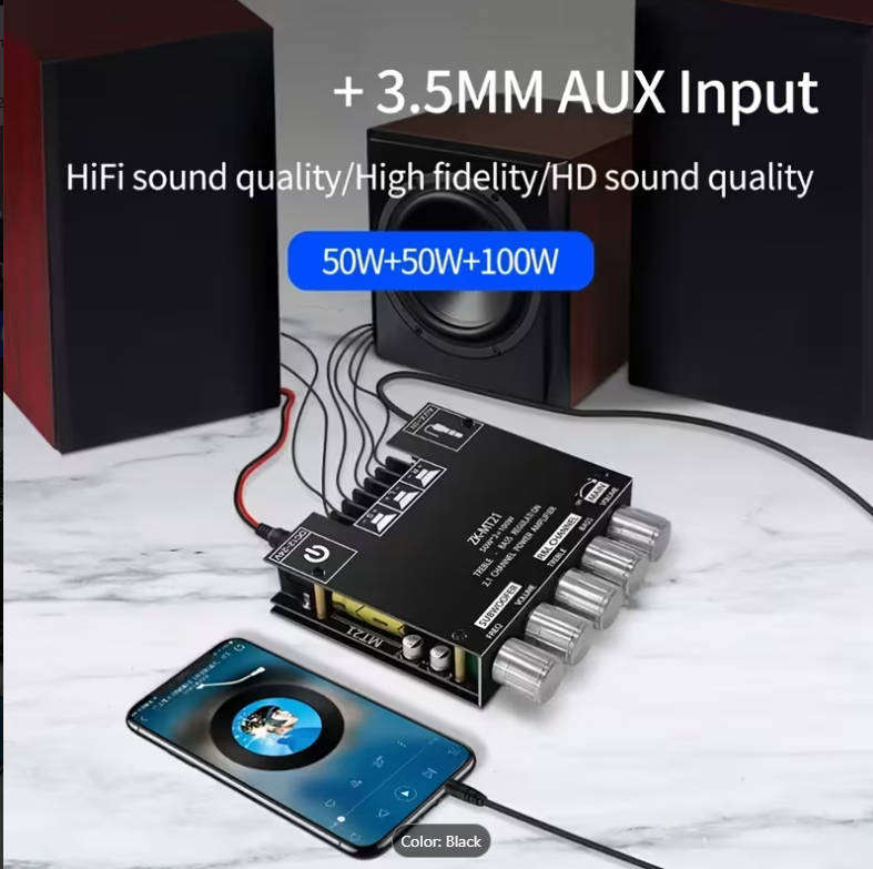 Professional 2.1 Channel Amplifier Featuring a 50W+50W+100W Subwoofer. BLUETOOTH 5.0