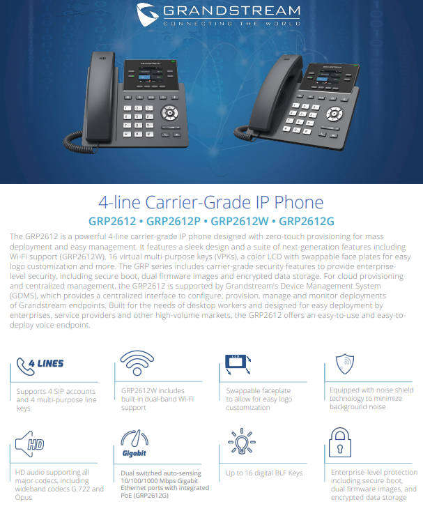 Grandstream GRP2612W IP Phone with 2.4-INCH COLOUR DISPLAY