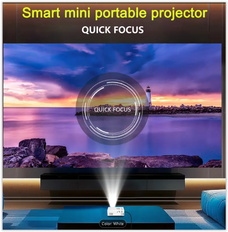 GTEQY Portable Mini Projector, Home Projector, Best Viewing Experience, Fast Gathering, LED Light