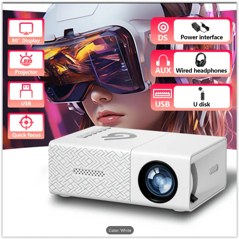 GTEQY Portable Mini Projector, Home Projector, Best Viewing Experience, Fast Gathering, LED Light