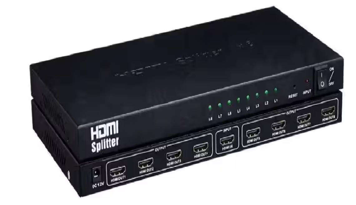 MaxiHD 1x8 HDMI Splitter Box 8 Port Ultra HD Distributor - Black