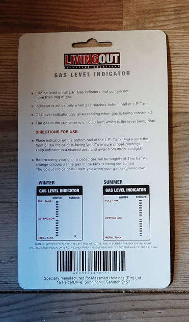 Magnetic Gas Level Indicator Strip - For Living Space Heaters / Braais / Cylinder Tanks