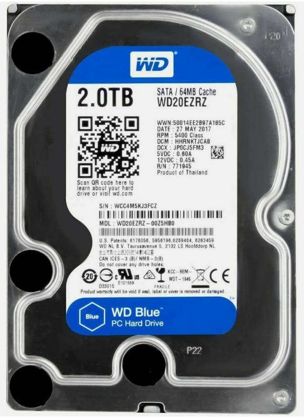 Western Digital Blue 2TB 3.5-Inch Internal Hard Drive - Model: WD20EZRZ / 64MB Cache / Tested Worki