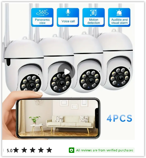 4  Pack  1080P HD WiFi Security Cameras Indoor, AI Motion Detection, Color Night Vision, 355° Pan