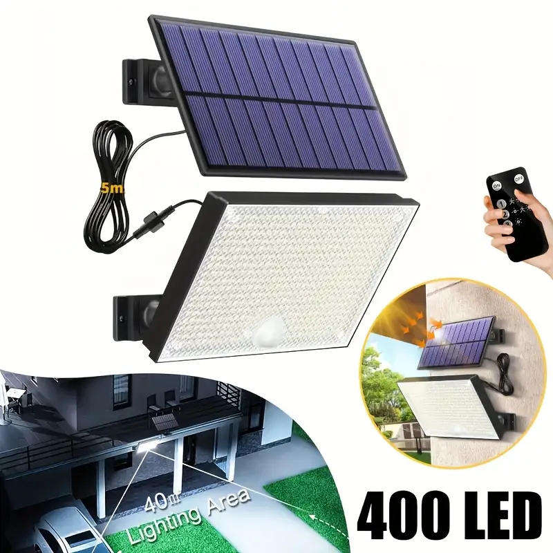 SET OF 2  400 LED Solar Motion Sensor Floodlights with Remotes