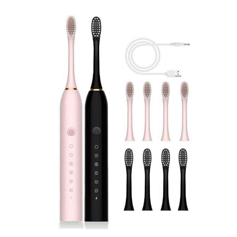 2-Pack Waterproof Electric Toothbrush Set  Black & Pink (Includes 8 Brush Heads)