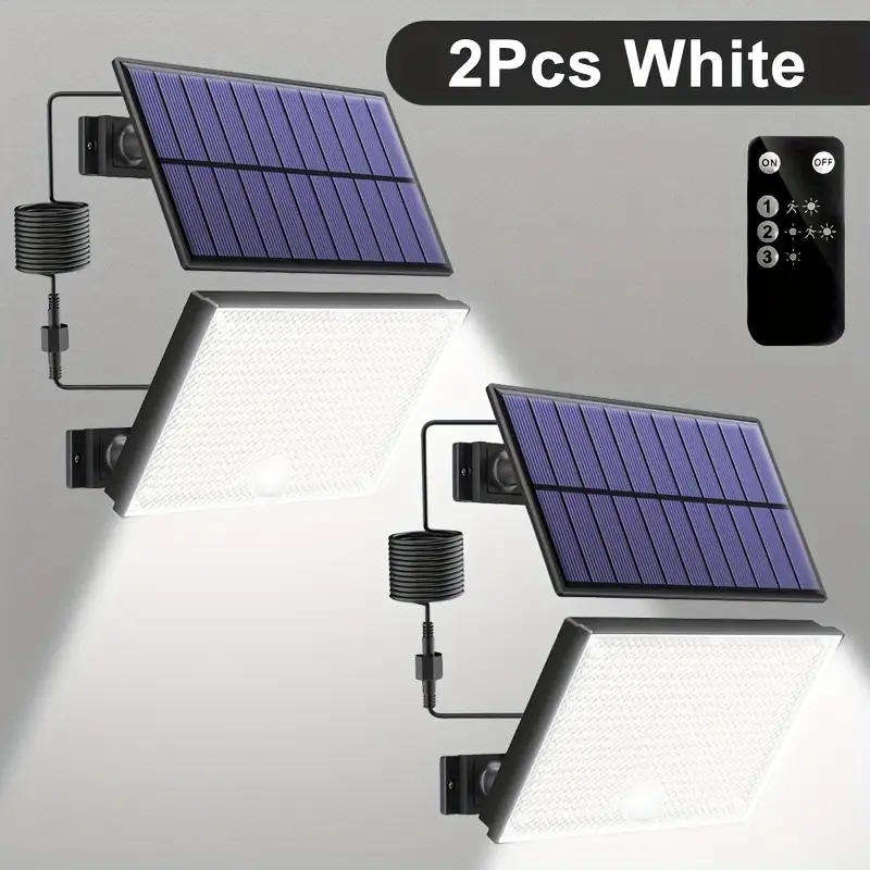 SET OF 2  400 LED Solar Motion Sensor Floodlights with Remotes