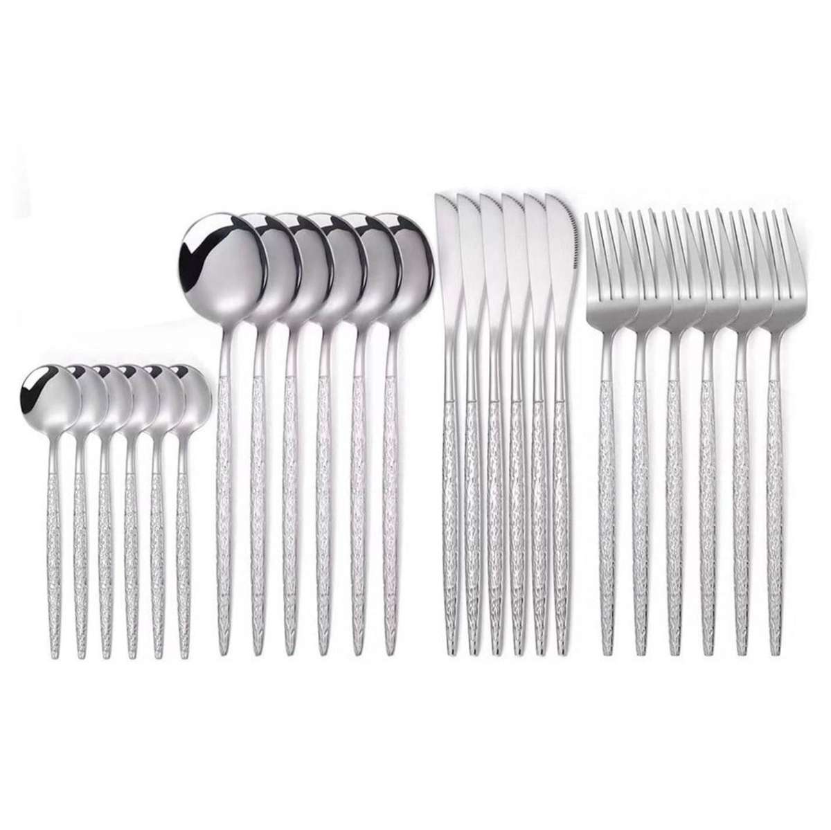 24-Piece Silverware Set | Elegant Portuguese Style | Heavy-Duty Rust-Resistant, 18/8 Stainless Steel