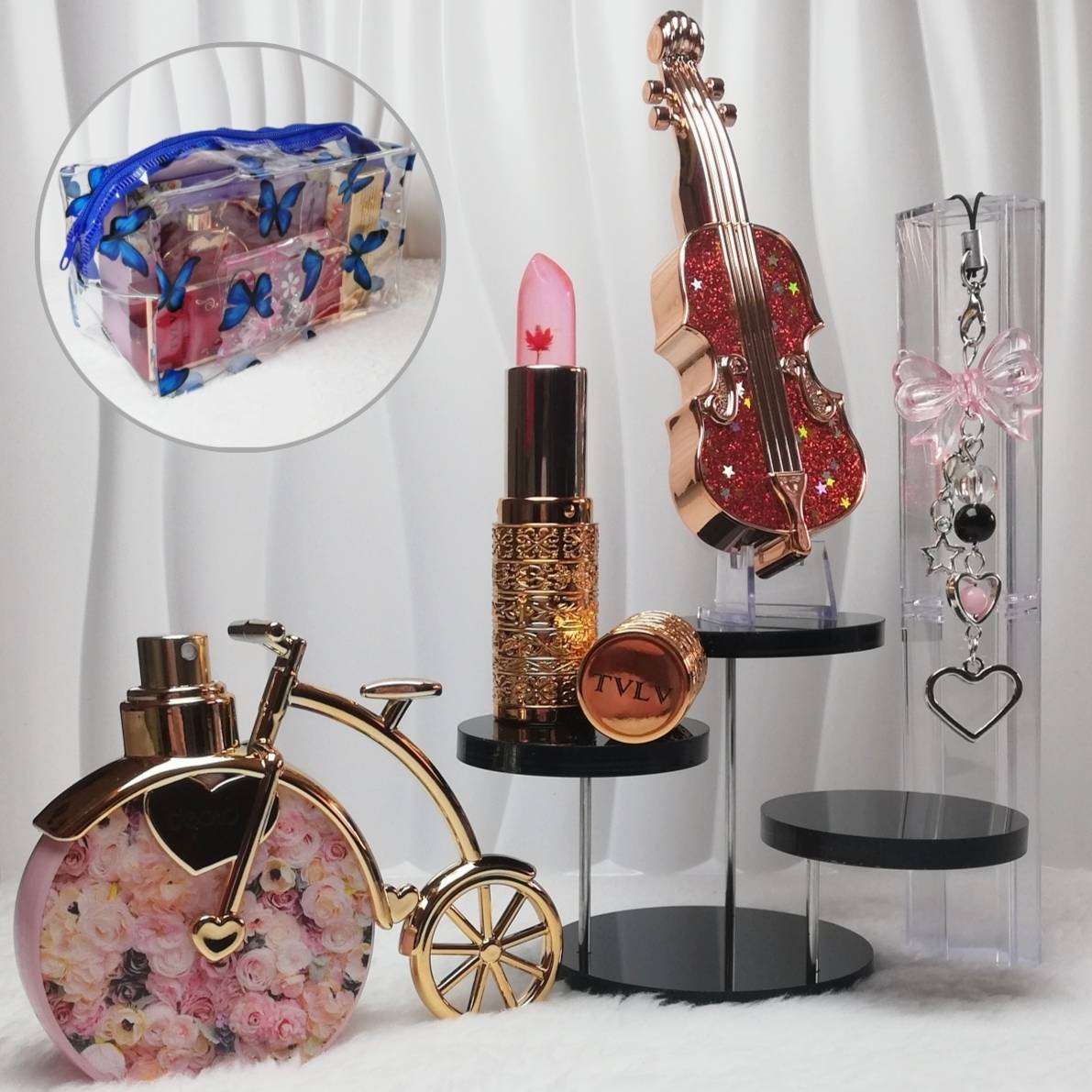 Luxury Beauty Gift Set with Parfum, Mascara, Lipstick Balm, Cosmetic Bag and Keyring Limited Stock