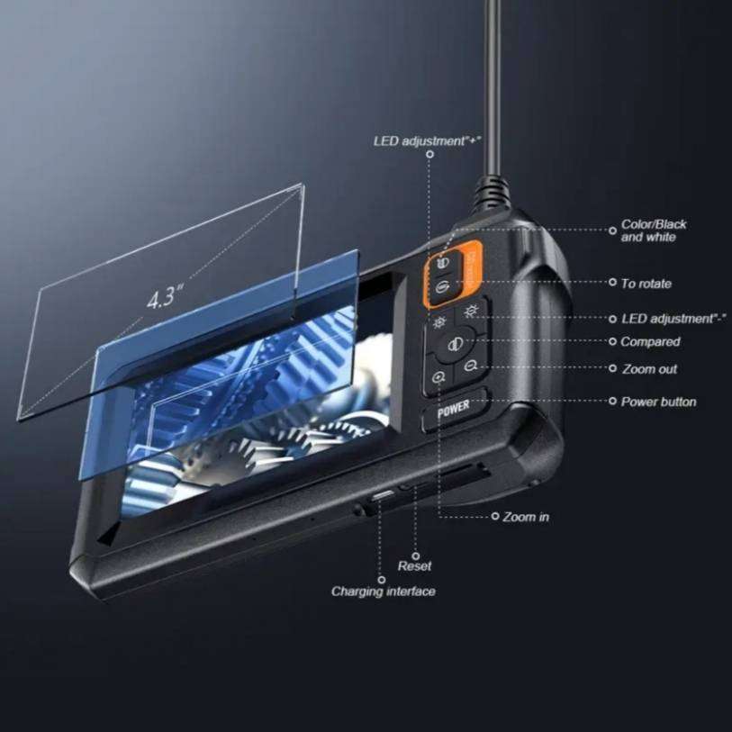 Industrial Grade Waterproof Endoscope Inspection Camera  8mm-5m Single Lens, 4.3" IPS LCD