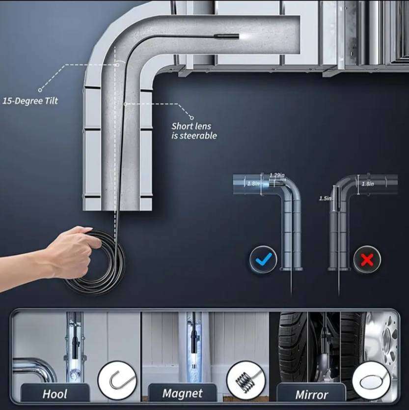 Industrial Grade Waterproof Endoscope Inspection Camera  8mm-5m Single Lens, 4.3" IPS LCD