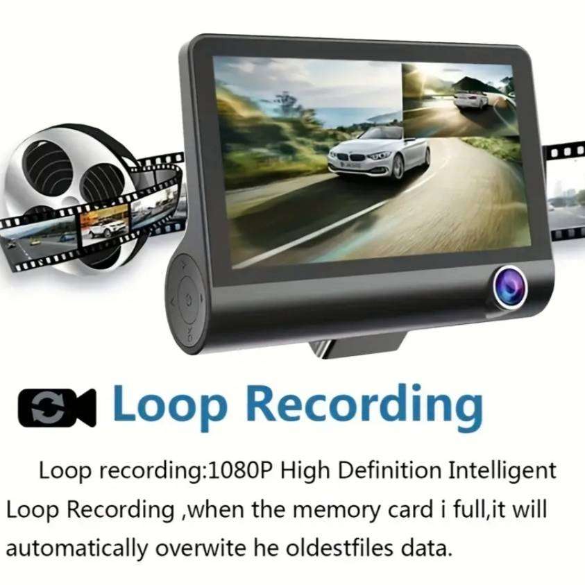 Full HD 1080P Dash Cam  3-Camera System (Front/Inside/Rear) + 64GB SD Card