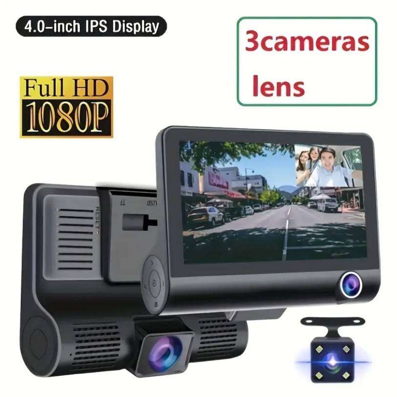 Full HD 1080P Dash Cam  3-Camera System (Front/Inside/Rear) + 64GB SD Card