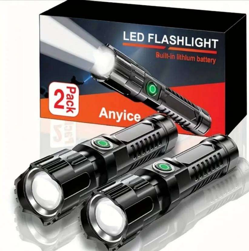 2x Anyice LED Flashlight  1200mAh Rechargeable Torch