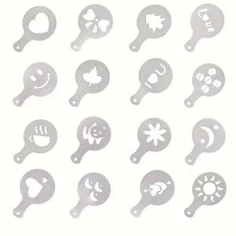 3-Piece Barista Coffee Art Kit | Milk Frother, Cocoa Shaker & 16 Stencils