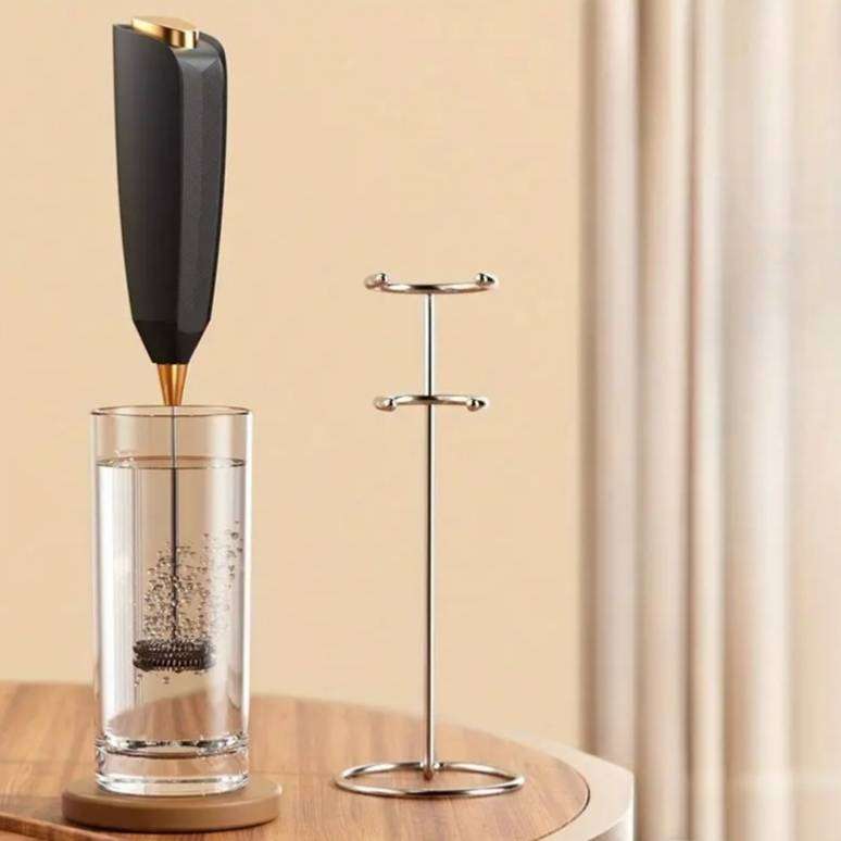 2-in-1 Electric Milk Frother & Mini Egg Beater with Double-Head Whisk + Stainless Steel Stand