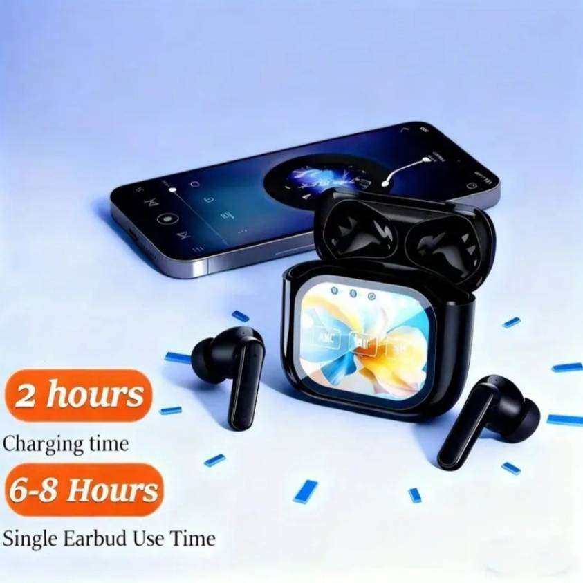LCD Touchscreen Pure Sound Quality TWS Earbuds with ANC + ENC Noise Cancellation