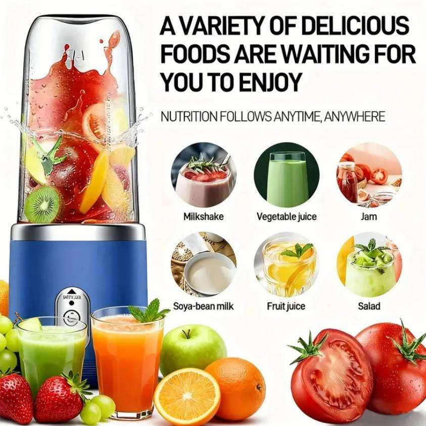 6-Blade 2-in-1 Blender & Juicer | 2 Cups & Lid | Portable USB Rechargeable