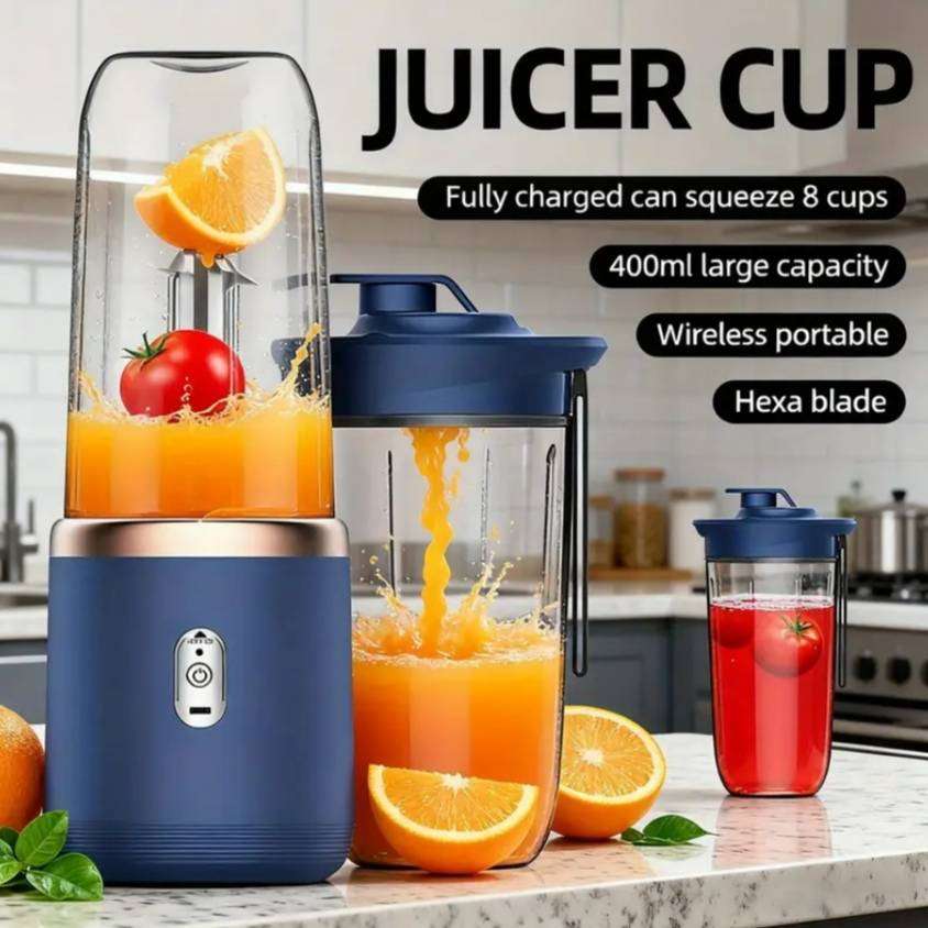 6-Blade 2-in-1 Blender & Juicer | 2 Cups & Lid | Portable USB Rechargeable