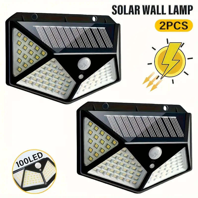 2 x 100 LED Solar Wall Light with Motion Sensor | High Brightness | Auto Brightness