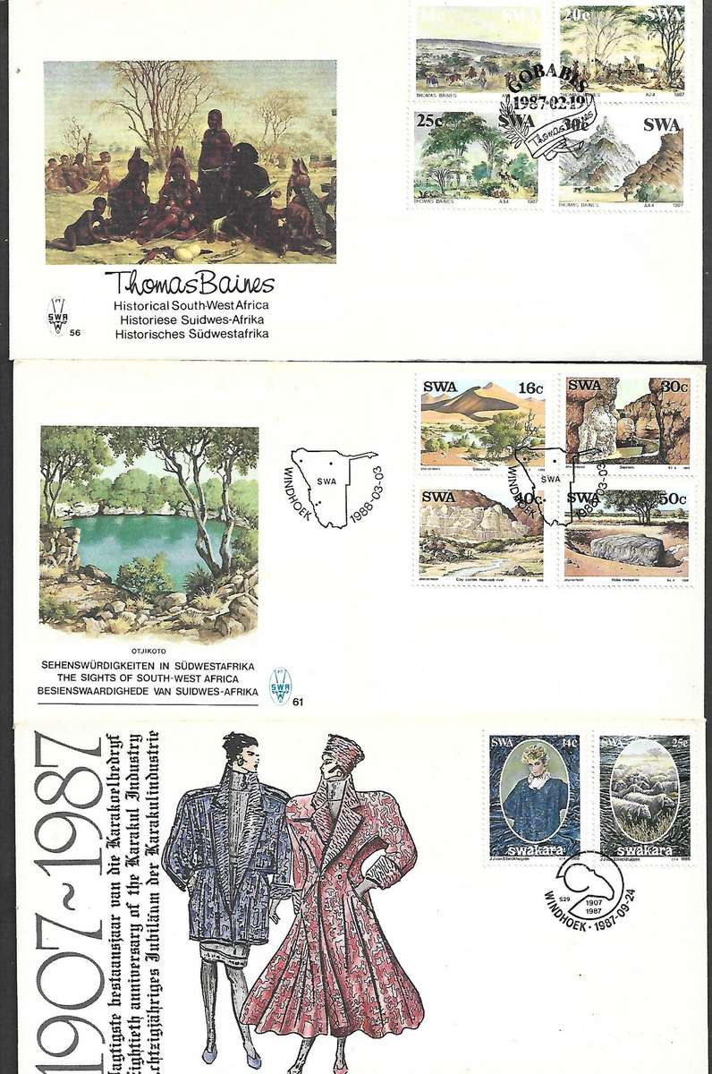 South West Africa, Thomas Baines", 1987, Sights of SWA 1998, Swakara 1987, First Day Covers