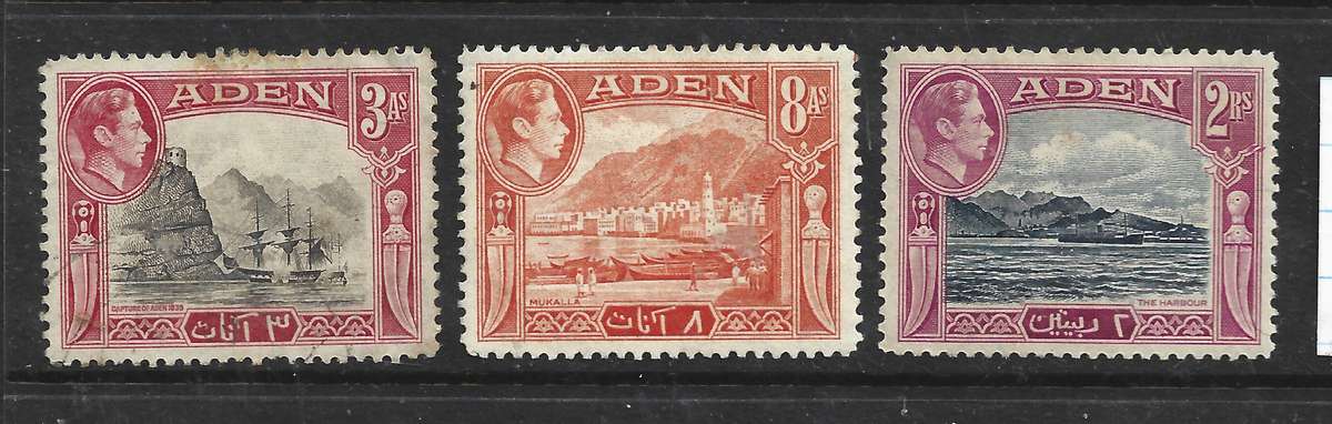 Aden GVIR, 1939, 3 annas, 8 annas, 2 rupees MH *