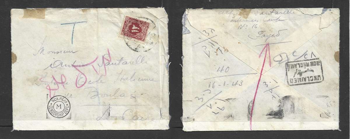 Egypt, 12m, postage due of 1927 on unclaimed cover CAIRO m/s date 16.1.43