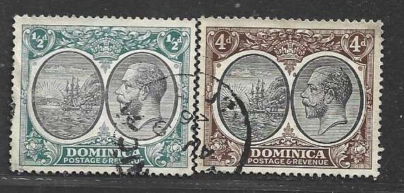 DOMINICA  GVR, 1923, 1/2d, 4d, used AU 9 26 c.d.s.