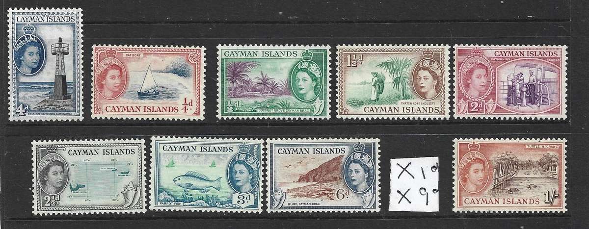 Cayman Islands, EIIR, 1953, 1/4d - 1/ (ex 1d, 9d) MH*