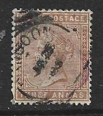 Burma, VRI, 1890, 3a of India, used in Burma, RANGOON squared c.d.s.