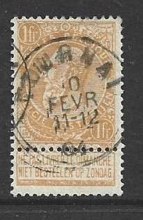 Belgium, 1893, 1F, orange, used TOURNAI 10 FEVR 04 c.d.s.