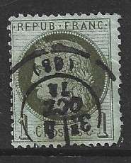 France,1872, Ceres, 1cent, olive-green on blue, used
