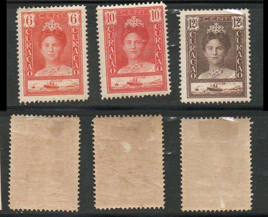 Netherlands Curacao,  1928, 6 cents, 10 cents, 12 1/2 cents, MH *