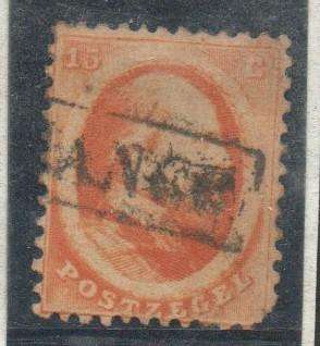 Netherlands, 1864, 15 cents, orange, used. Blunt SE corner