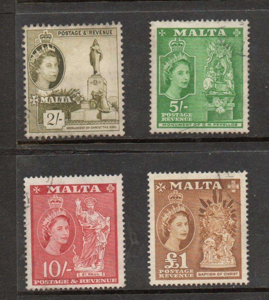 Malta, EIIR, 1956-7, 2/-, 5/-, 10/-,£1, good used