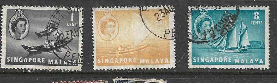 Singapore, EIIR, 1c, 2c, 6c, used