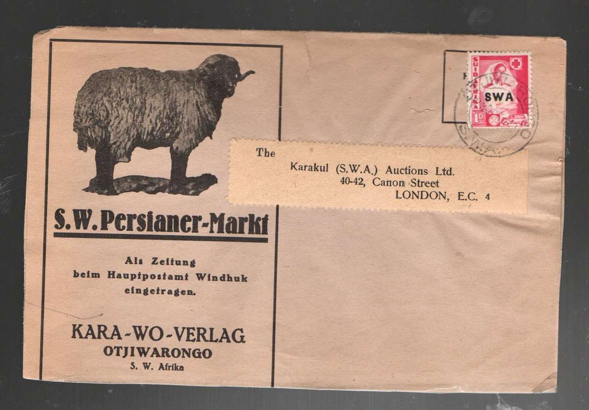 South West Africa 1d OTJIWARONGO ...OCT 42 cds> London, Karakul Auctions