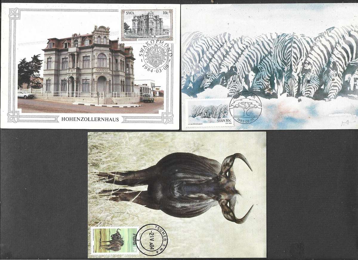 South West Africa, maxim cards, gnu, zebras, Hohenzollernhaus, not posted