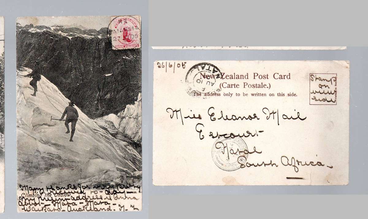 New Zealand Climbing the Onslow, 1d MAIAMAIA 27 JL 05cds TRAVG.PO THAMES-AUCKD > ESTCOURT NATAL