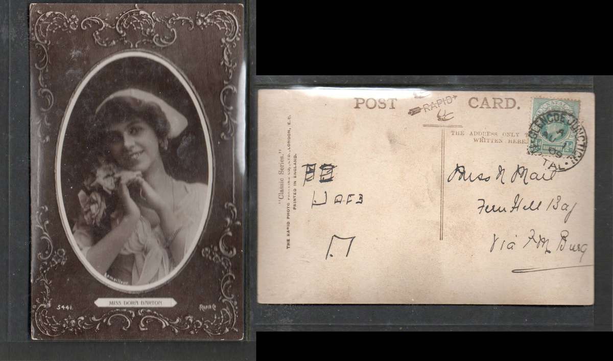 Miss Dora Barton 1/2d GLENCOE JUNCTION NATAL AU 1 09 cds, > Fern Hill Bay