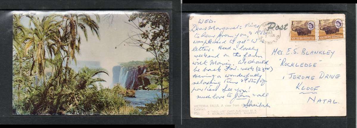 S. Rhodesia, Victoria Falls, 2d, GWELO SOUTHERN RHODESIA 15 JUL 1965 cds > Natal