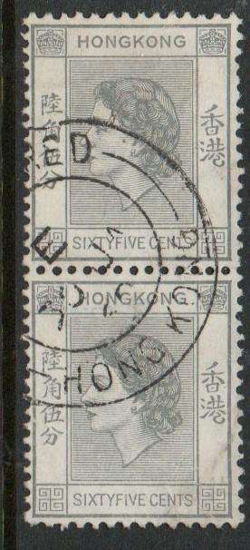 Hong Kong, EIIR, 1960, 35 cents grey, vertical pair, c.d.s. used,.
