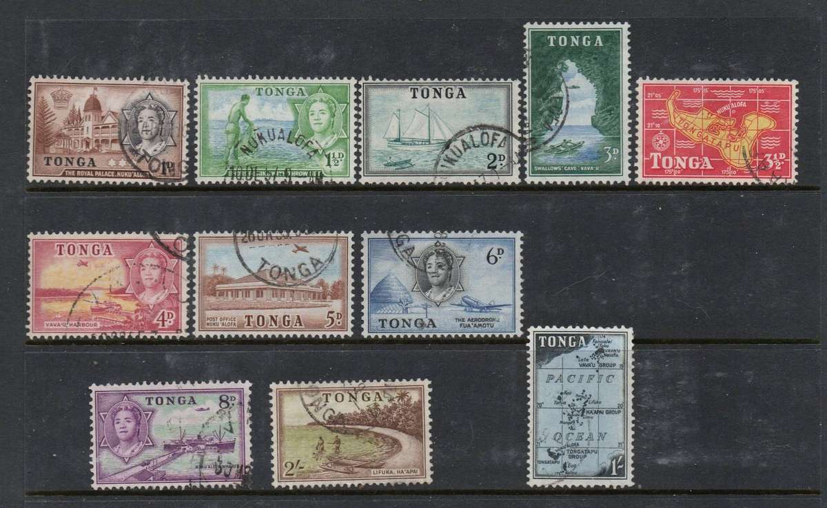 Tonga 1953, Queen Salote, 1d - 2/-, good used