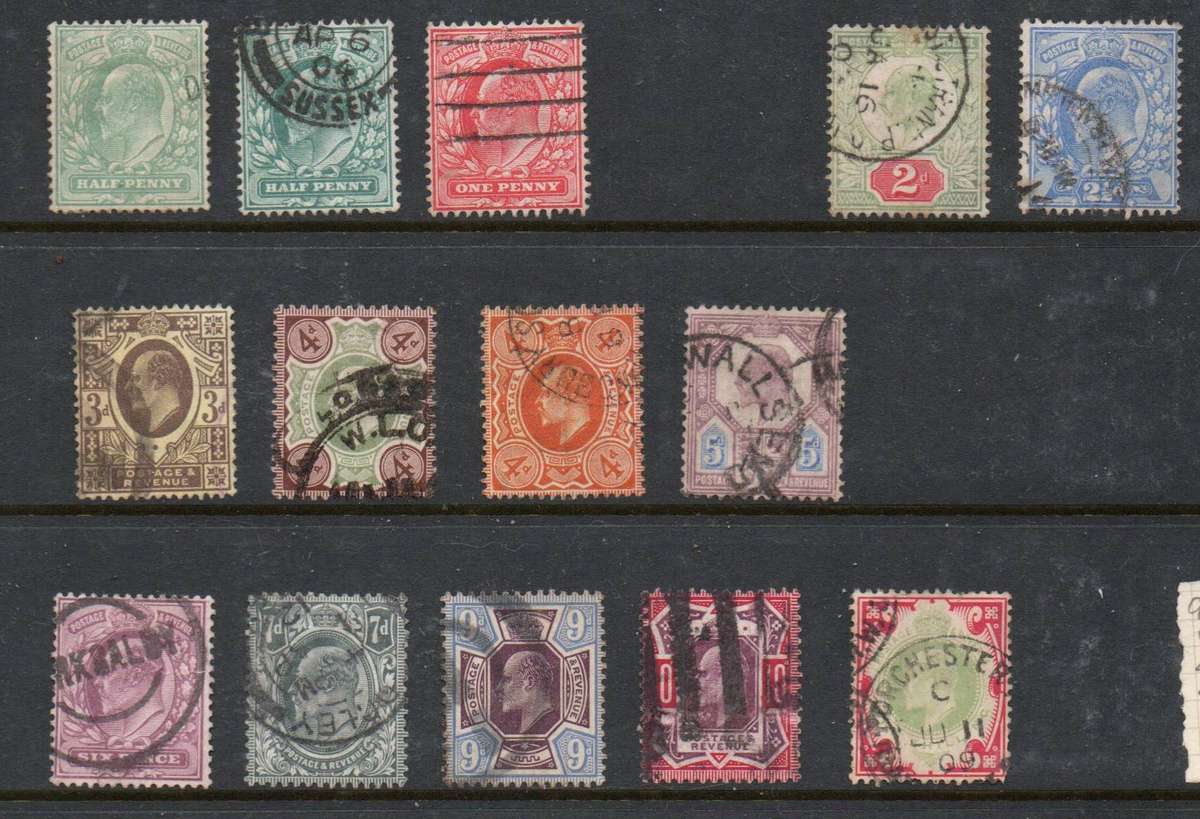 Great Britain EVIIR, 1902 > values 1/2d to 1 sh, used